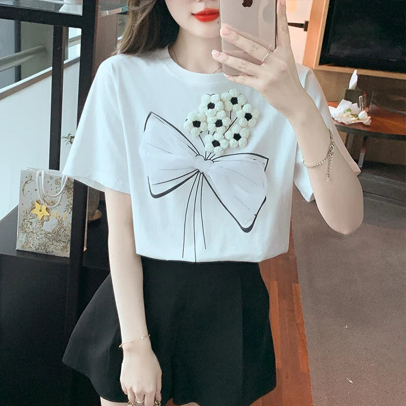 Witte Blouse met Korte Mouwen