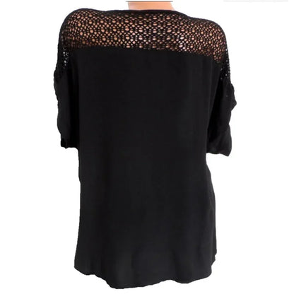 Zomerse Korte Mouwen Kanten Blouse met Losse Pasvorm
