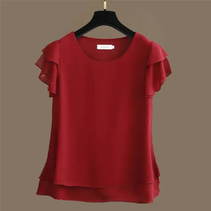 Summer Bliss Damesblouse - Luchtige O-hals Chiffon Shirt