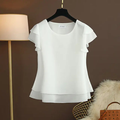 Summer Bliss Damesblouse - Luchtige O-hals Chiffon Shirt