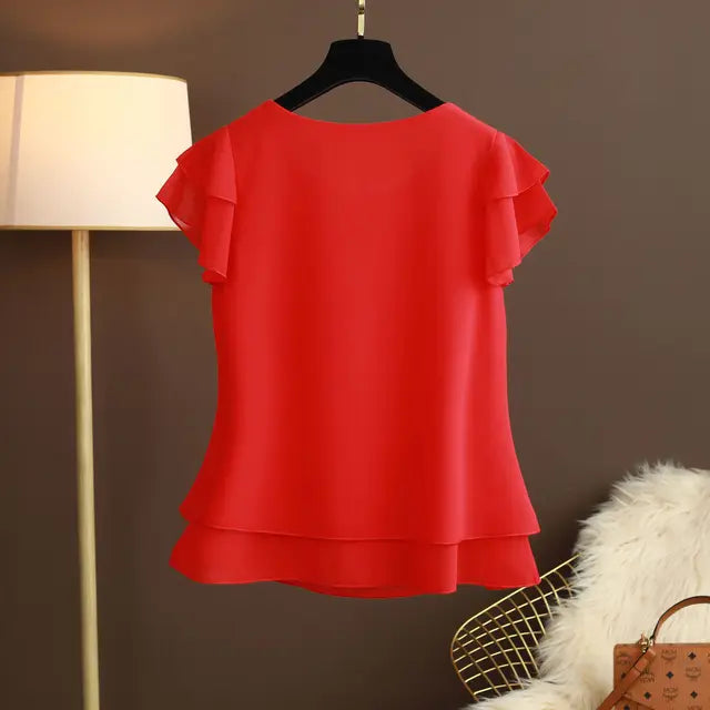 Summer Bliss Damesblouse - Luchtige O-hals Chiffon Shirt