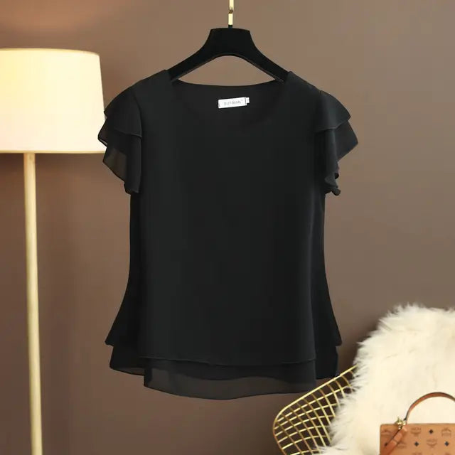 Summer Bliss Damesblouse - Luchtige O-hals Chiffon Shirt