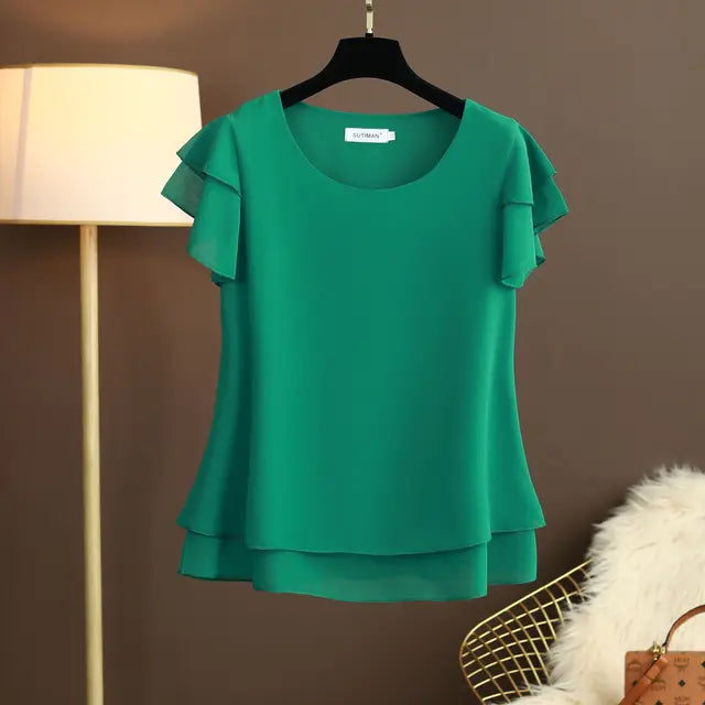 Summer Bliss Damesblouse - Luchtige O-hals Chiffon Shirt