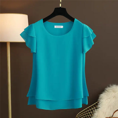 Summer Bliss Damesblouse - Luchtige O-hals Chiffon Shirt