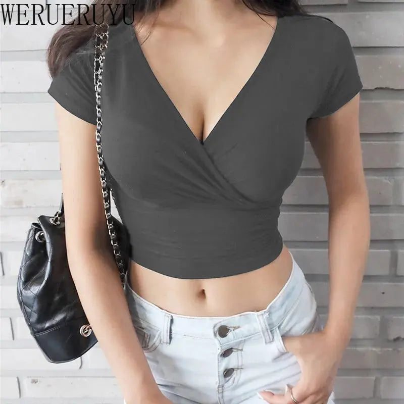 Zwarte Sexy V-hals Crop Top - Zomer Streetwear