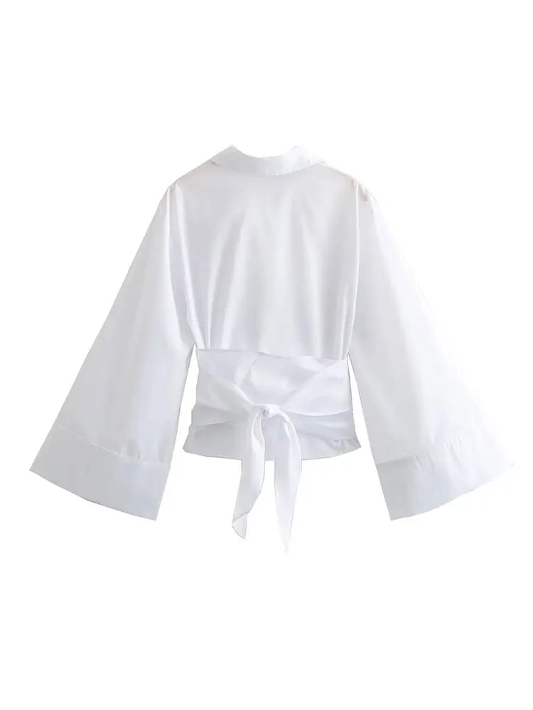 Vrouwelijke Blouse met Strik Detail op de Rug Vintage Stijl