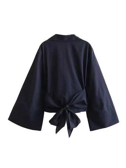 Vrouwelijke Blouse met Strik Detail op de Rug Vintage Stijl