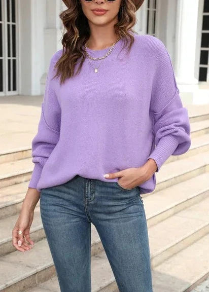 Oranje Gebreide Trui met O-hals Casual Look