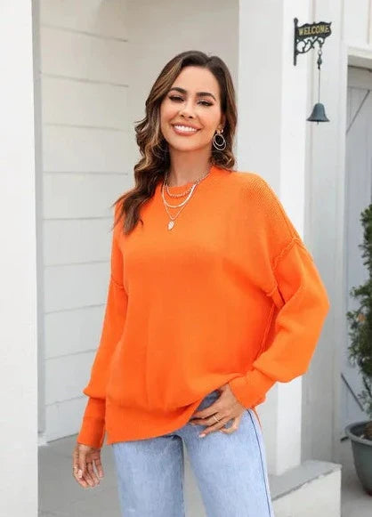 Oranje Gebreide Trui met O-hals Casual Look