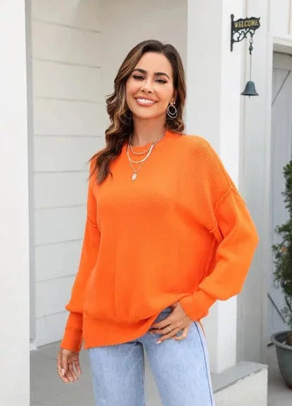 Oranje Gebreide Trui met O-hals Casual Look