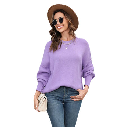 Oranje Gebreide Trui met O-hals Casual Look