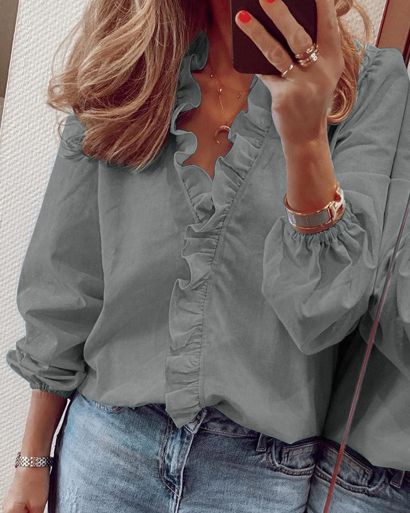 Vrouwen Blouse met Ruches Effen Geweven Stof