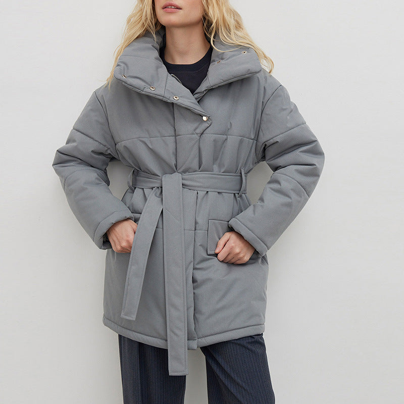 Elegante Gewatteerde Jas met Tailleband voor Vrouw