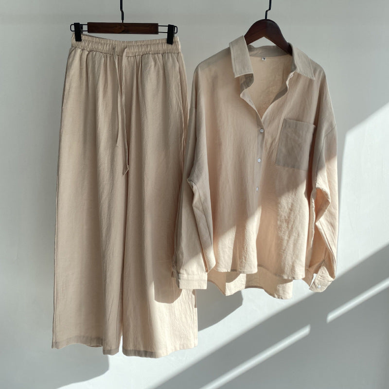 Linnen Broek en Hemd Set Hoge Taille Katoen