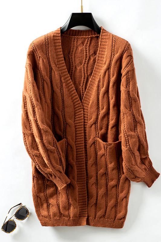 Kabelgebreide Cardigan Warme Acryl Trui Elegante Stijl