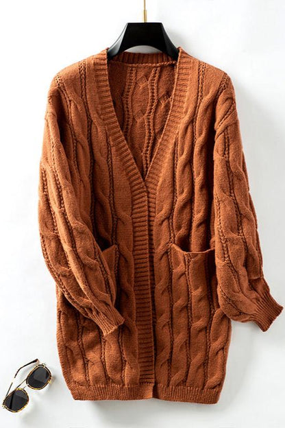 Kabelgebreide Cardigan Warme Acryl Trui Elegante Stijl