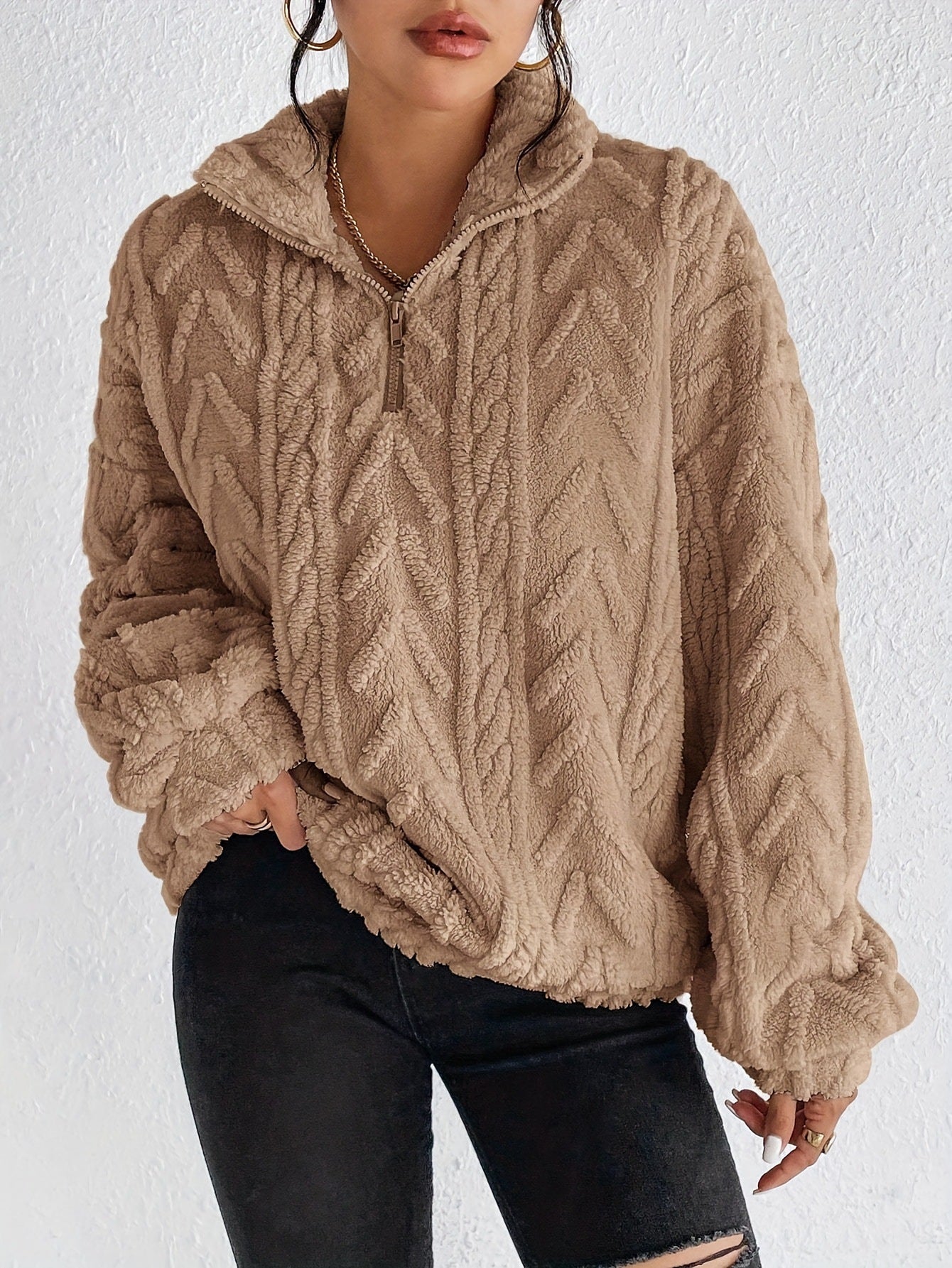 Dames Fleece Trui Hoog Sluitende Kraag Warm en Zacht - Mode Vibes