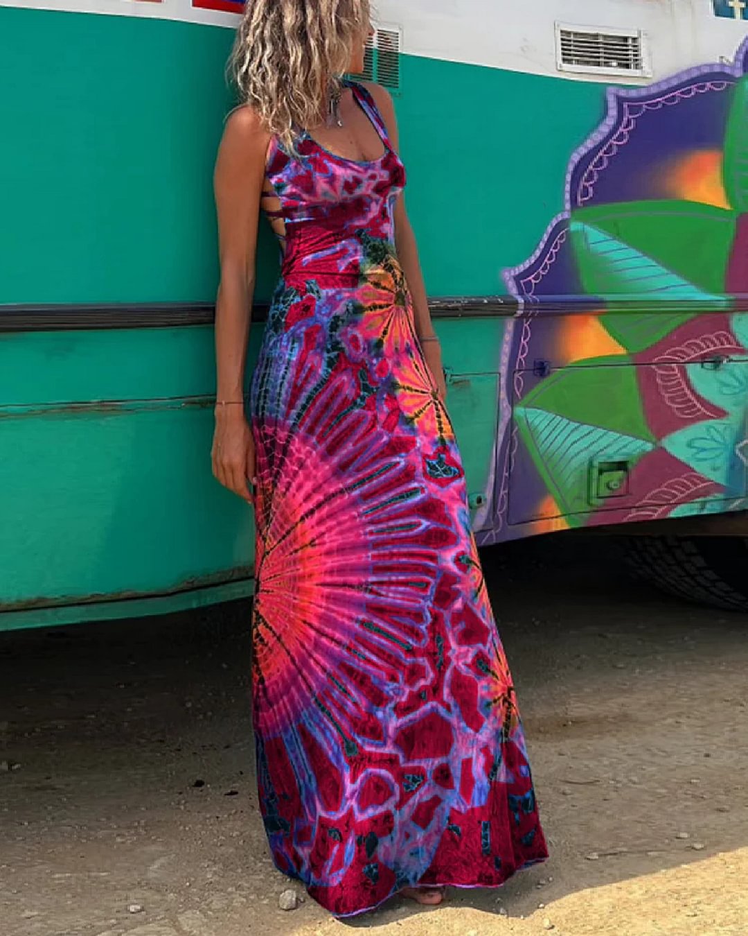 Maxi Jurk Kant en Tie-Dye Print Zomerjurk Vrouw - Mode Vibes