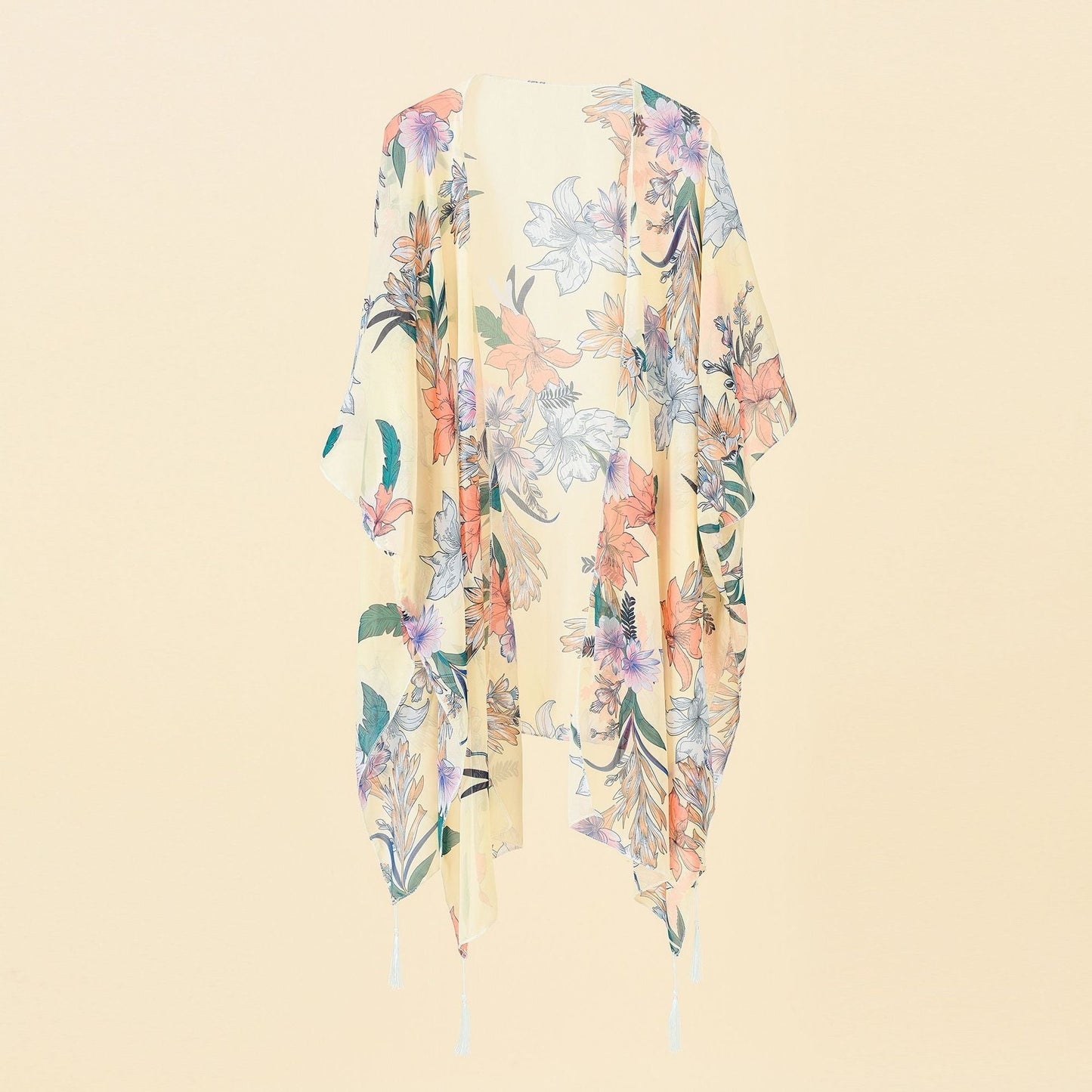 Bloemen Kimono Cover-up met Tassels voor Strand en Zomer