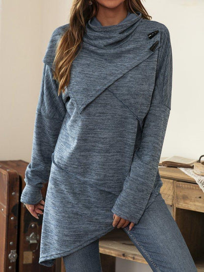 Vrouwelijk Asymmetrisch Shirt met Waterval kraag - Mode Vibes