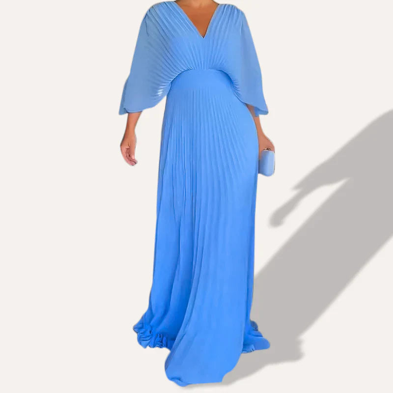 Jurk met V-hals en Geribd Effect Zwevend Model - Mode Vibes