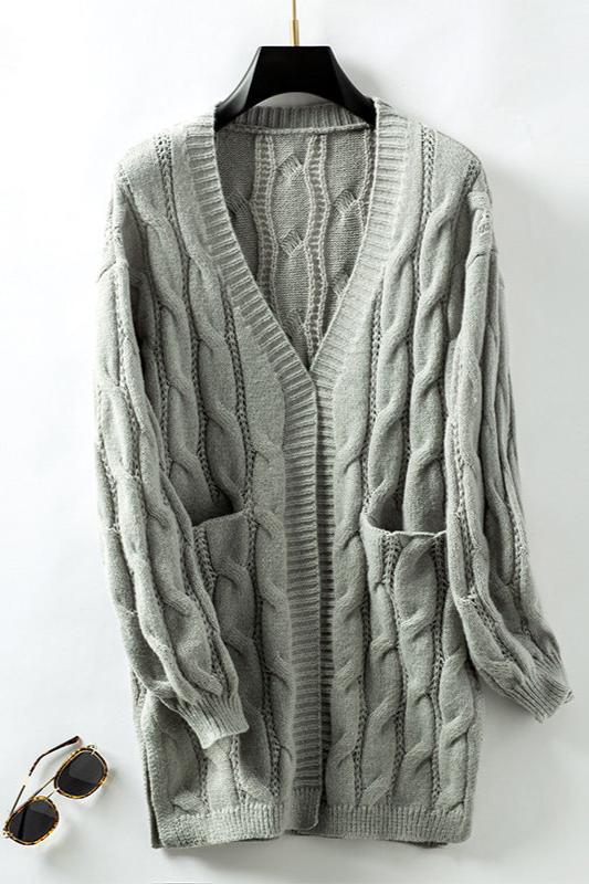 Kabelgebreide Cardigan Warme Acryl Trui Elegante Stijl