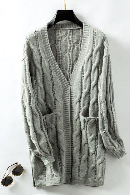 Kabelgebreide Cardigan Warme Acryl Trui Elegante Stijl