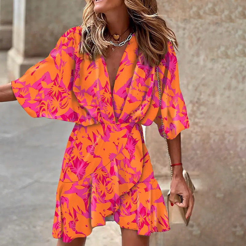 Jurk met Vleermuismouwen Elegante Vrouwelijke Zomerjurk