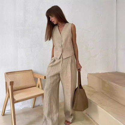 Vest en Wijde Broek Set voor Vrouw Modern en Comfortabel