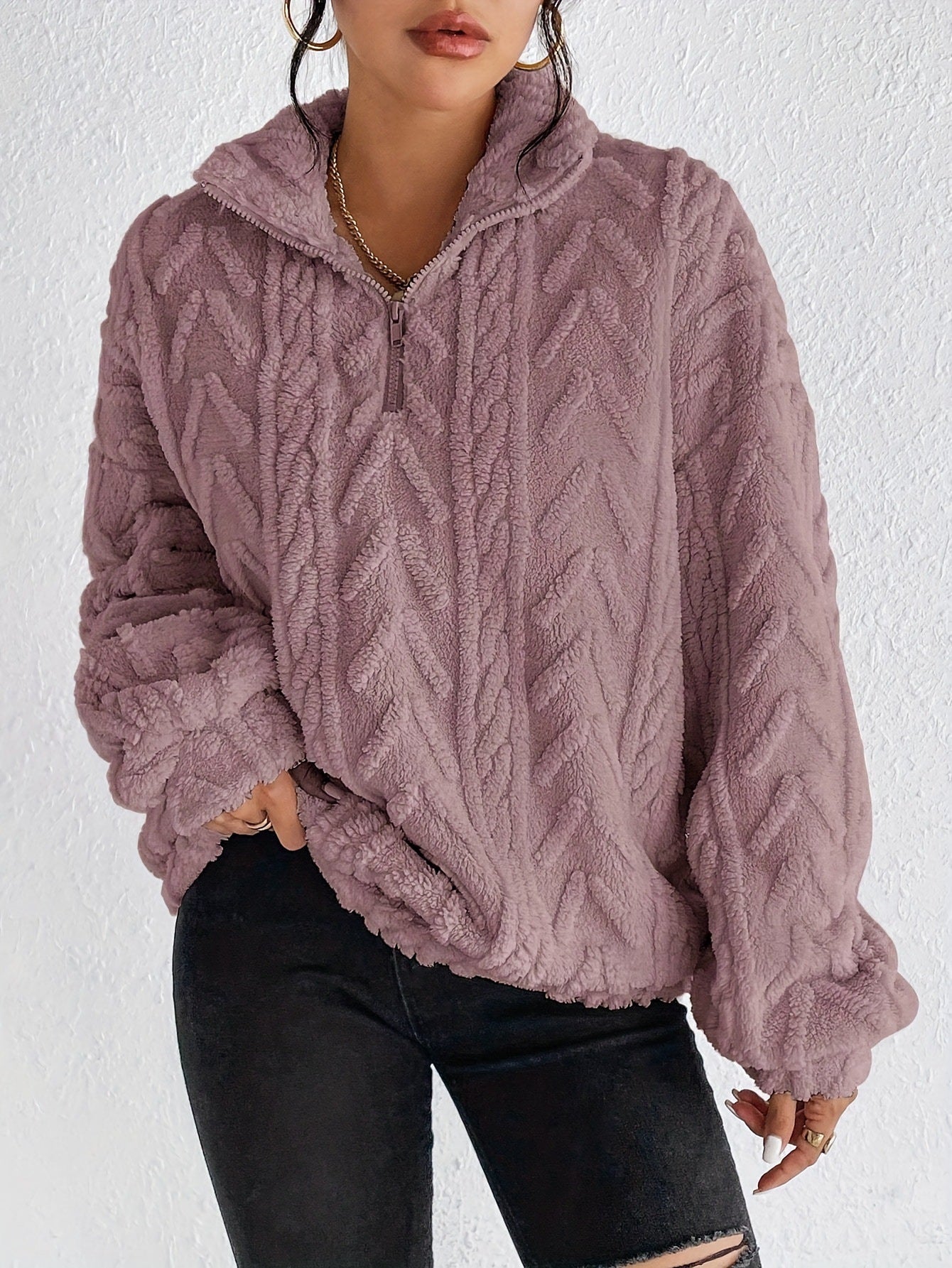Dames Fleece Trui Hoog Sluitende Kraag Warm en Zacht