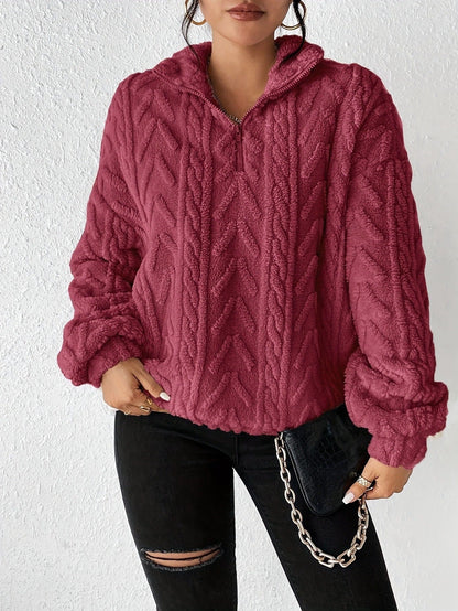 Dames Fleece Trui Hoog Sluitende Kraag Warm en Zacht