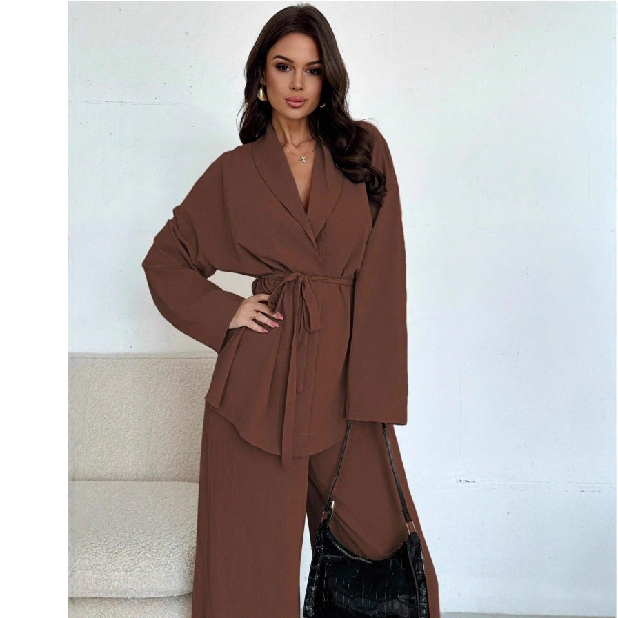 Dames Blazer Set Met Ceintuur Slim Fit