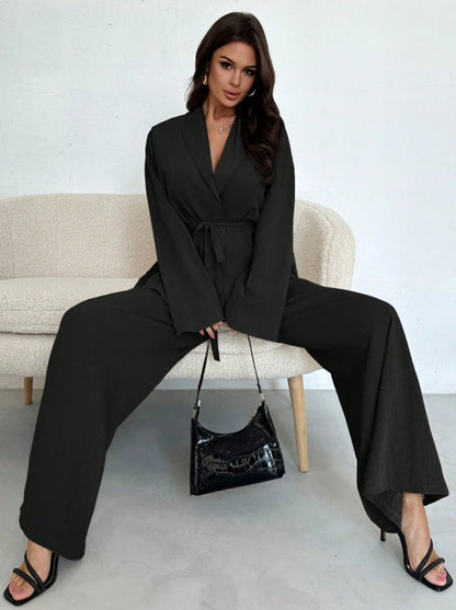 Dames Blazer Set Met Ceintuur Slim Fit