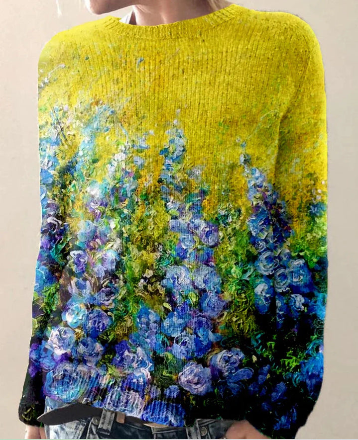 Damestrui Gebreid met 3D Bloemenprint voor Vrouw