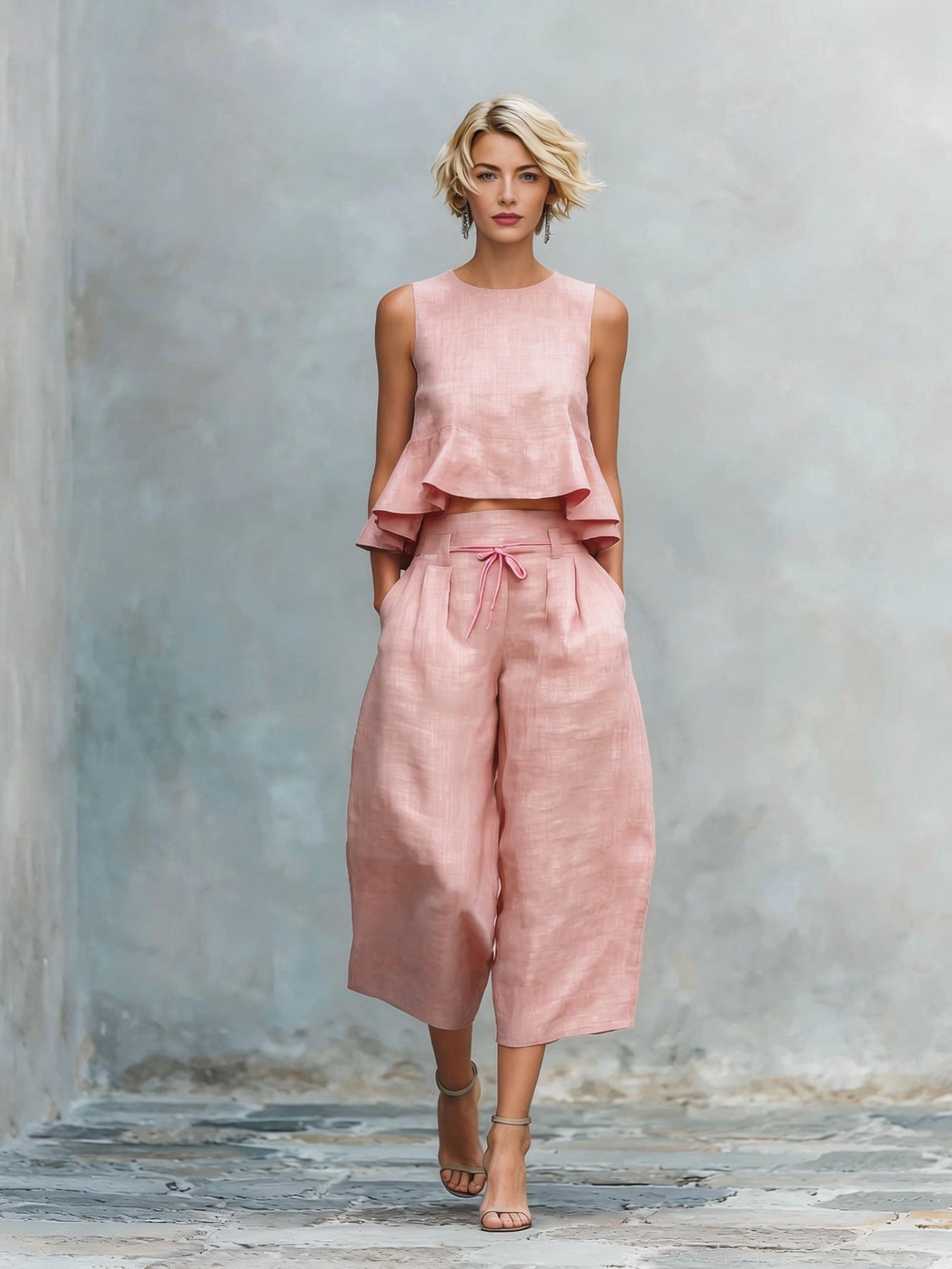 Dames Tweedelige Set Met Gerimpelde Zoom Comfortabele Pasvorm - Mode Vibes
