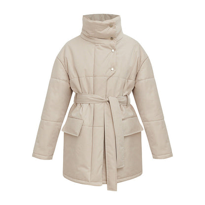 Elegante Gewatteerde Jas met Tailleband voor Vrouw - Mode Vibes