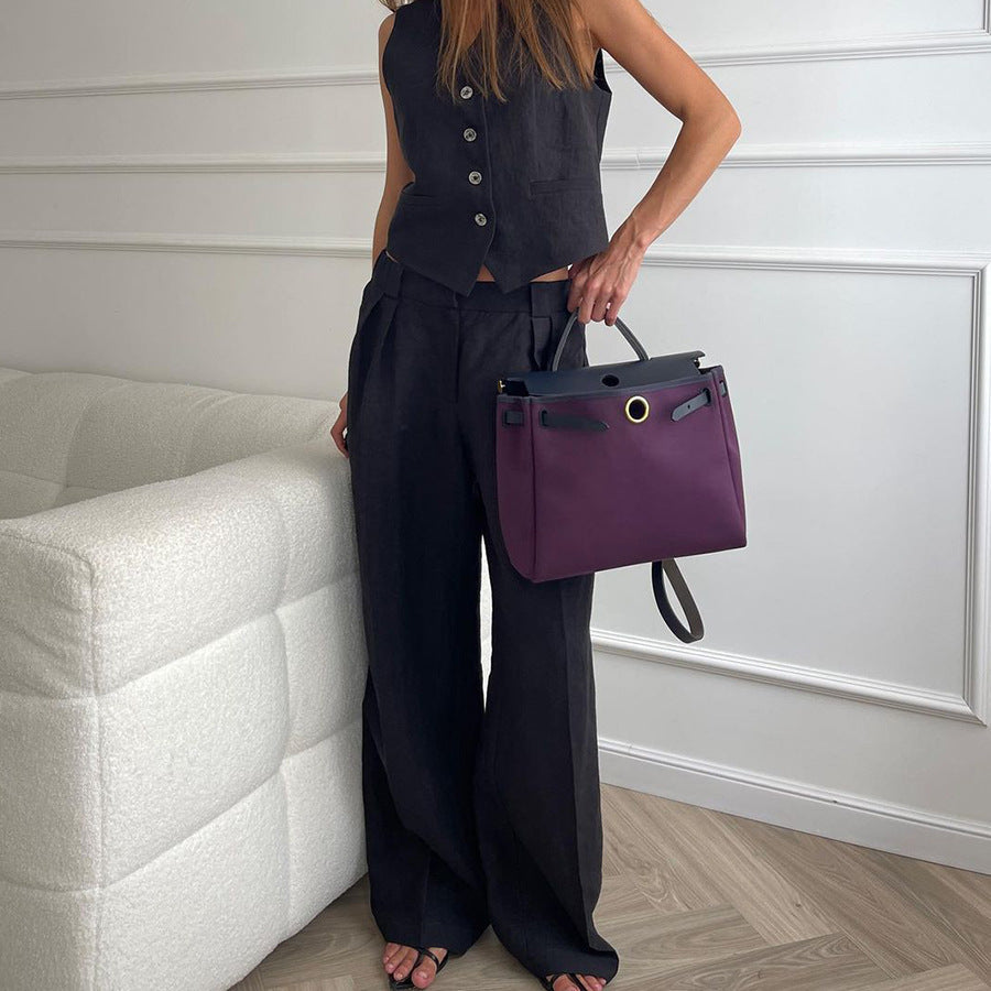 Vest en Wijde Broek Set voor Vrouw Modern en Comfortabel
