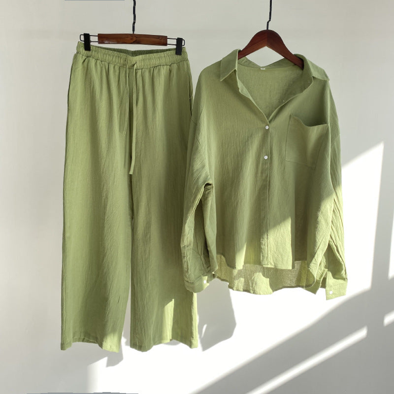 Linnen Broek en Hemd Set Hoge Taille Katoen