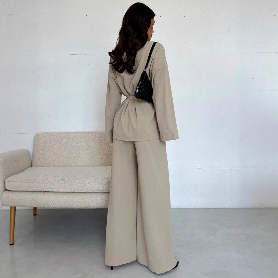 Dames Blazer Set Met Ceintuur Slim Fit