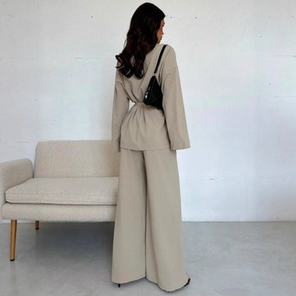 Dames Blazer Set Met Ceintuur Slim Fit