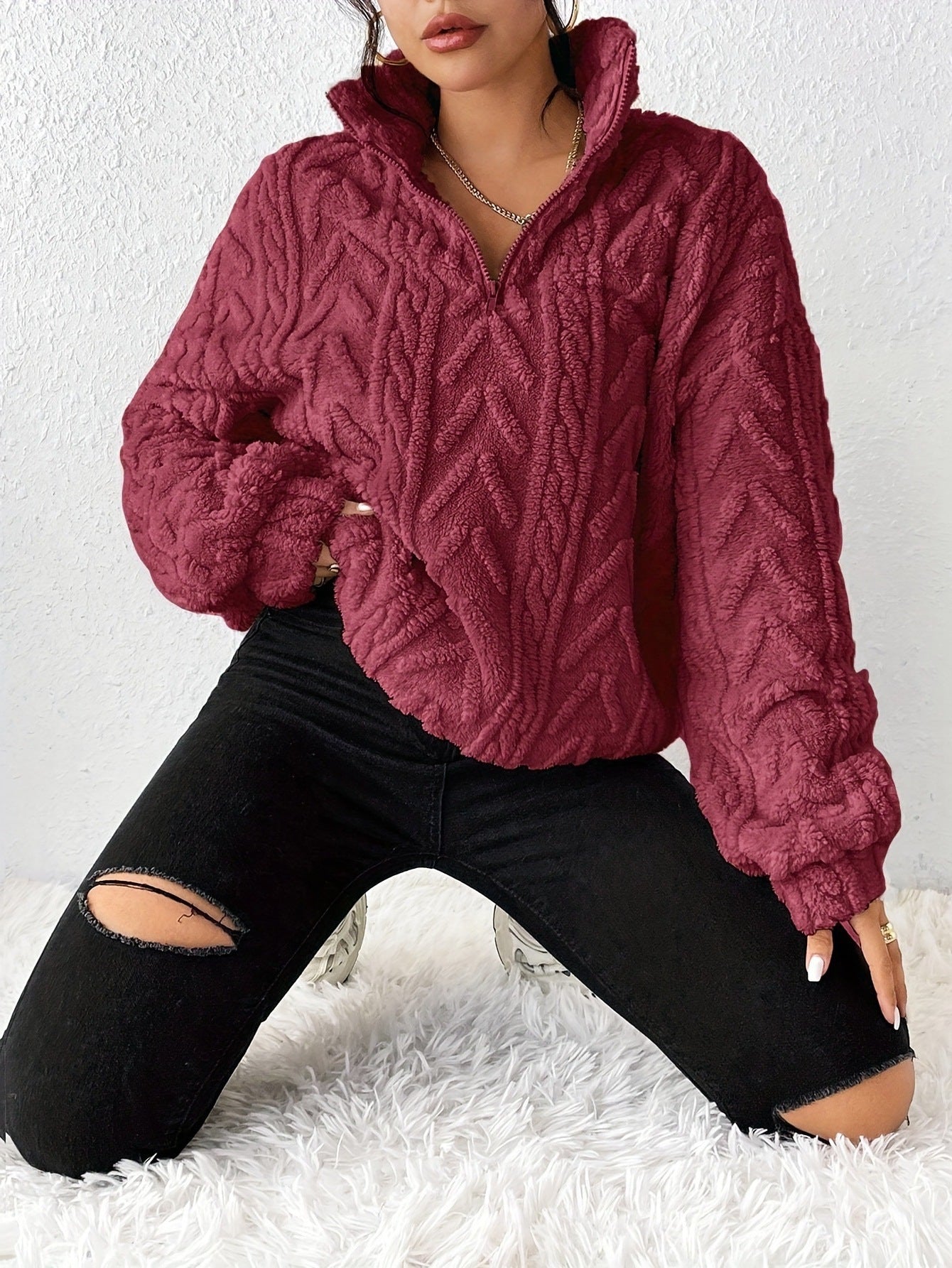 Dames Fleece Trui Hoog Sluitende Kraag Warm en Zacht