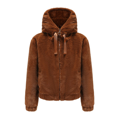 Dames Teddyjas met Capuchon Zacht Fleece Bontjas