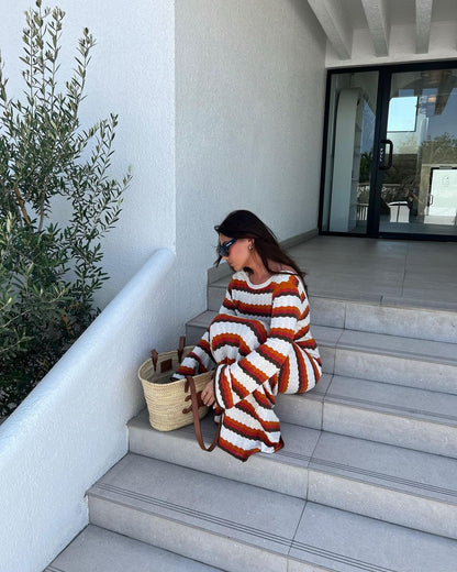 Gebreide Maxi Jurk Zonder Rug Streeppatroon