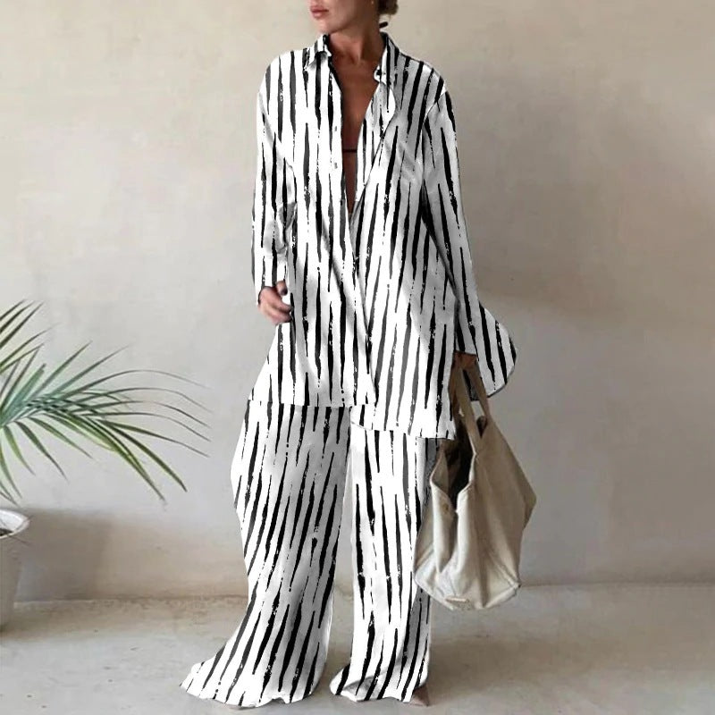 Dames Blouse en Broek Set Lange Mouwen en Wijd Model - Mode Vibes