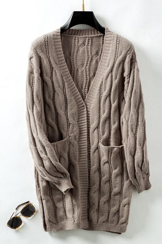 Kabelgebreide Cardigan Warme Acryl Trui Elegante Stijl