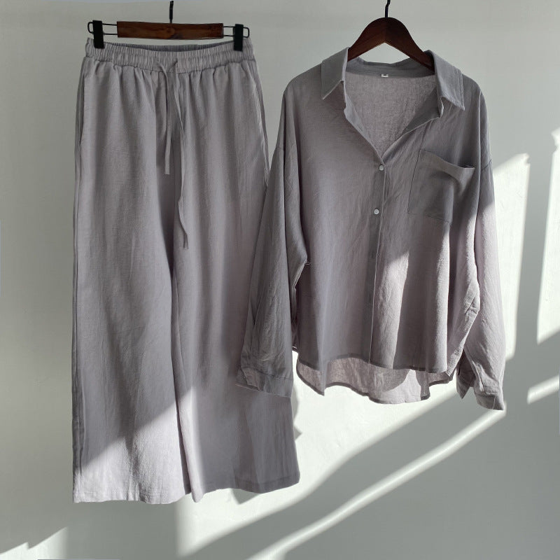 Linnen Broek en Hemd Set Hoge Taille Katoen