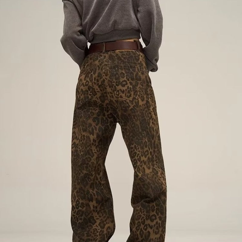 Dames Jeans Luipaardprint | Hoge Taille Rechte Pijpen