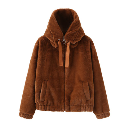 Dames Teddyjas met Capuchon Zacht Fleece Bontjas
