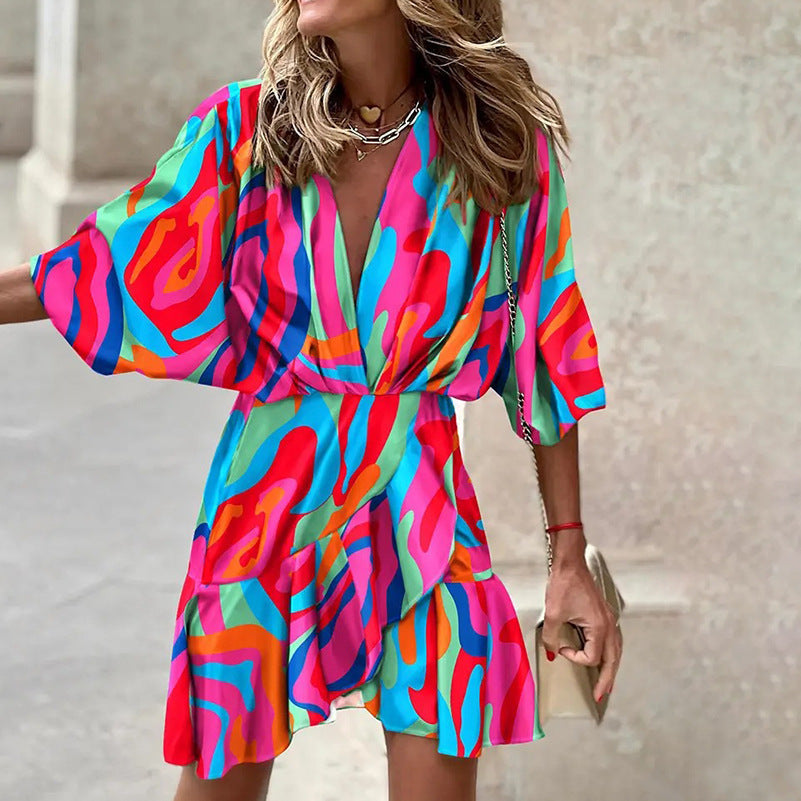 Jurk met Vleermuismouwen Elegante Vrouwelijke Zomerjurk - Mode Vibes