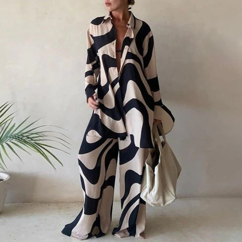 Dames Blouse en Broek Set Lange Mouwen en Wijd Model